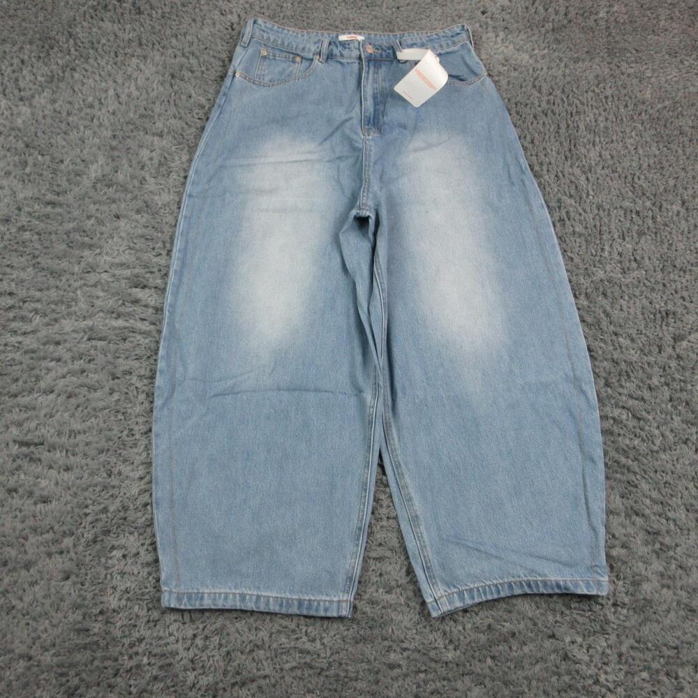 YHONE Jeans Womens 34 Blue Light Wash Wide-Leg Relaxed High Rise 34x27* NWT